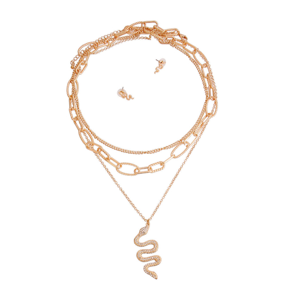 Statement Necklace Gold Textured Iced Snake Chain Stylish Chic Jewelry