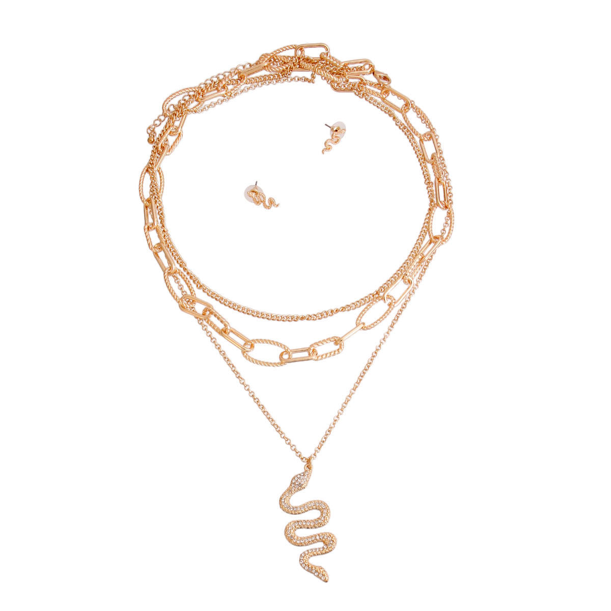Statement Necklace Gold Textured Iced Snake Chain Stylish Chic Jewelry