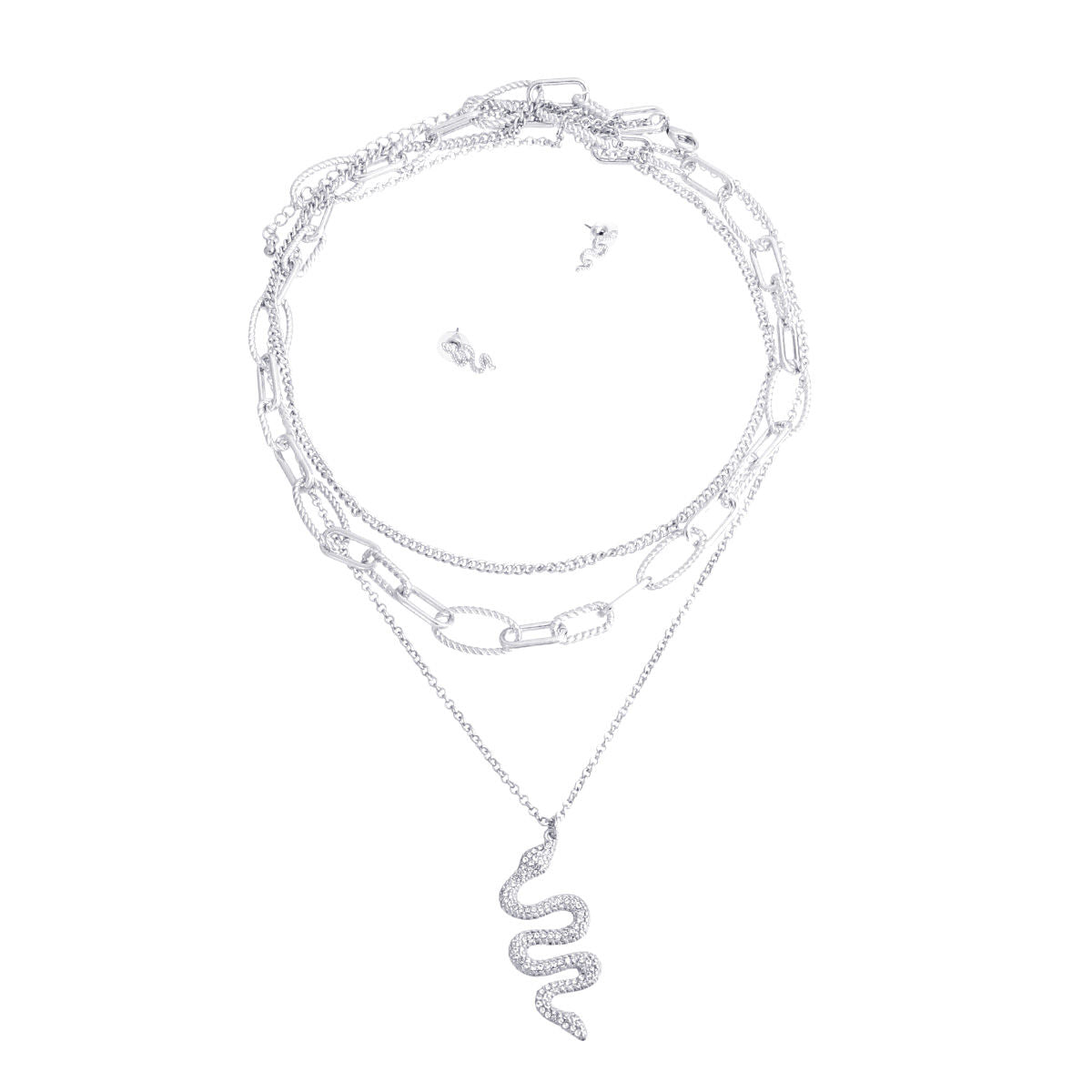 Statement Necklace Silver Textured Iced Snake Chain Stylish Jewelry Accessory
