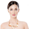 Statement Collar Necklace with Gold Metal and Pink Flower Detail