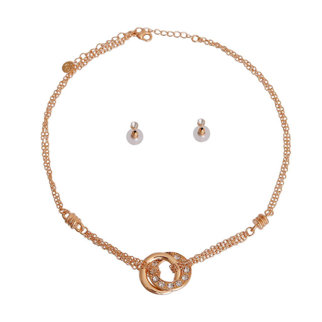 Double Ring Pendant Necklace Gold Stylish Fashion Jewelry Accessory