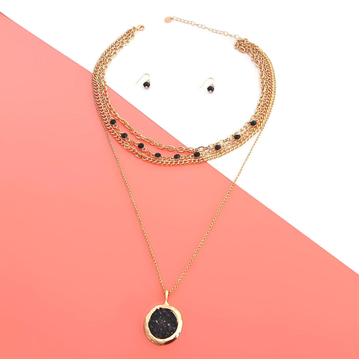 Statement Layered 4 Strand Black Glass Necklace Stylish Chic Jewelry