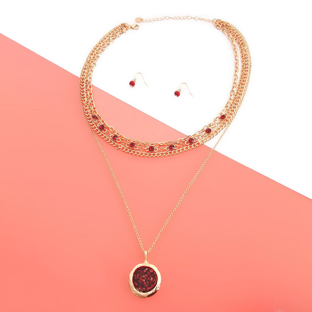 Layered 4 Strand Burgundy Glass Statement Necklace