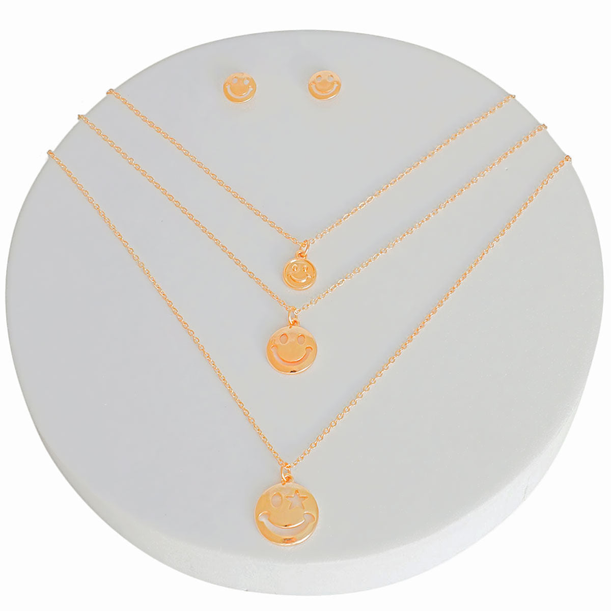 Layered Gold Necklace Set 3-Layer Smiley Face Cutout Trendy Jewelry