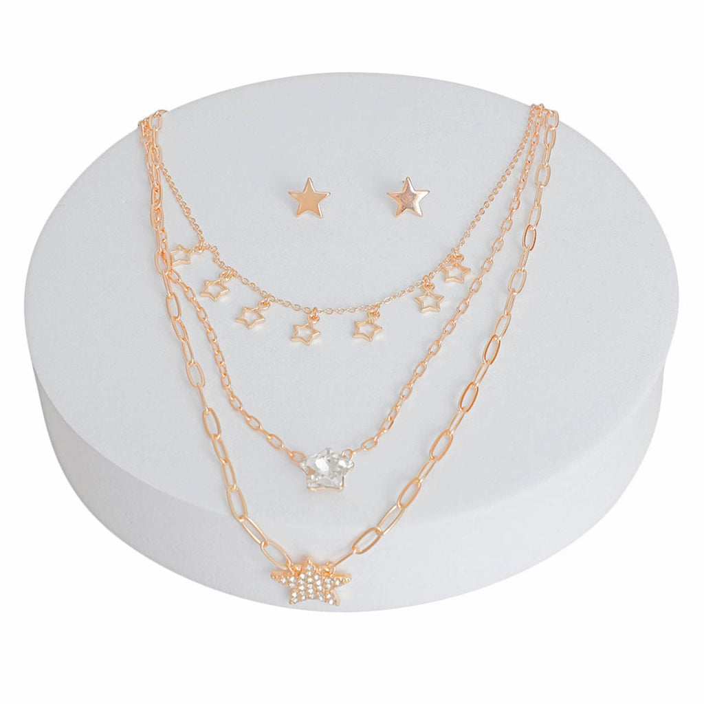 Layered Gold Star Necklace Set 3-Layer Stylish Statement Jewelry