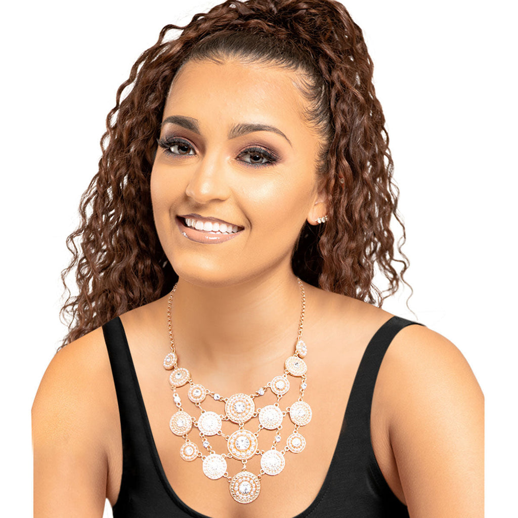 Statement Bib Necklace Set with Cream Pearls and Stones