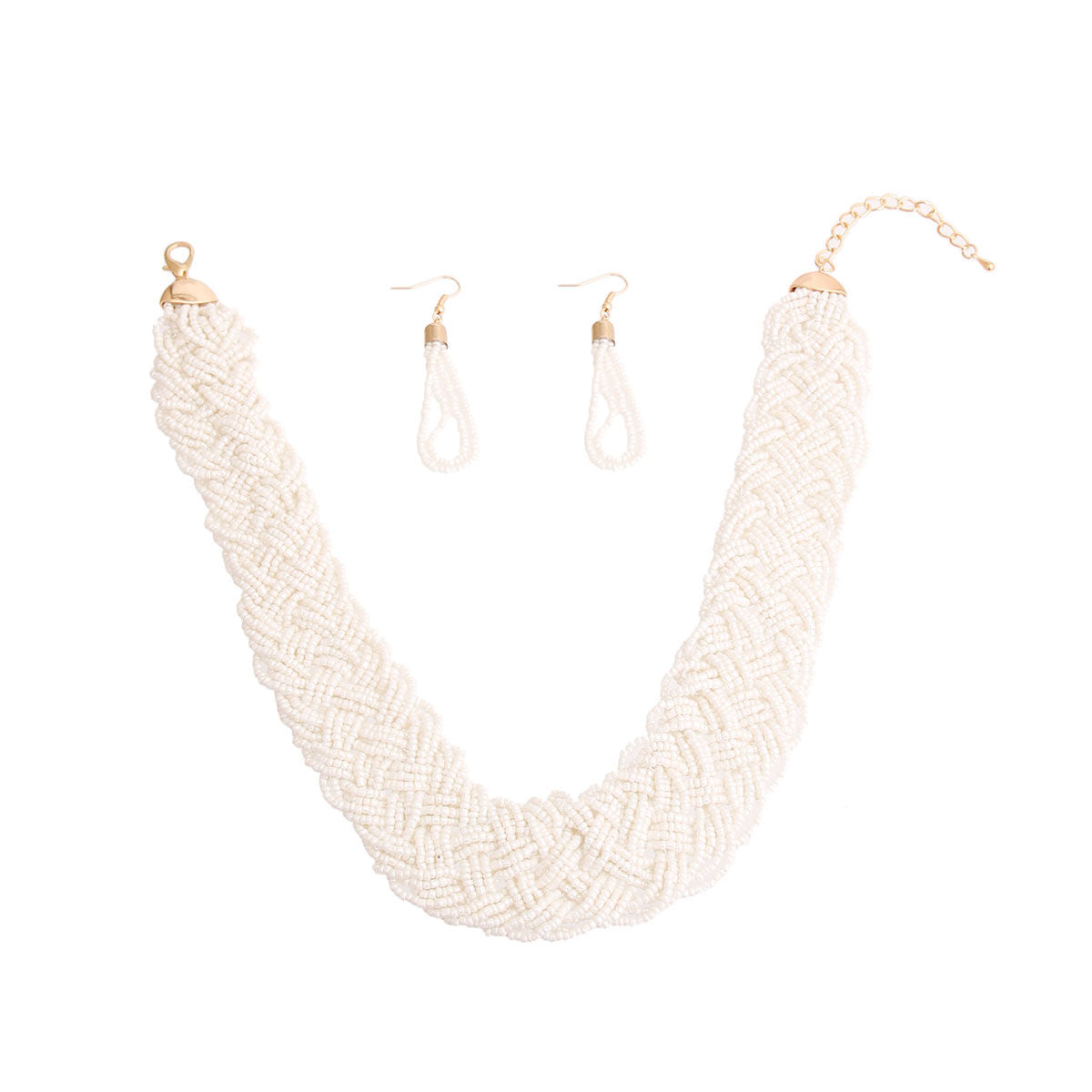 Statement Braided Collar Set with Cream Seed Beads Stylish Jewelry Accessory