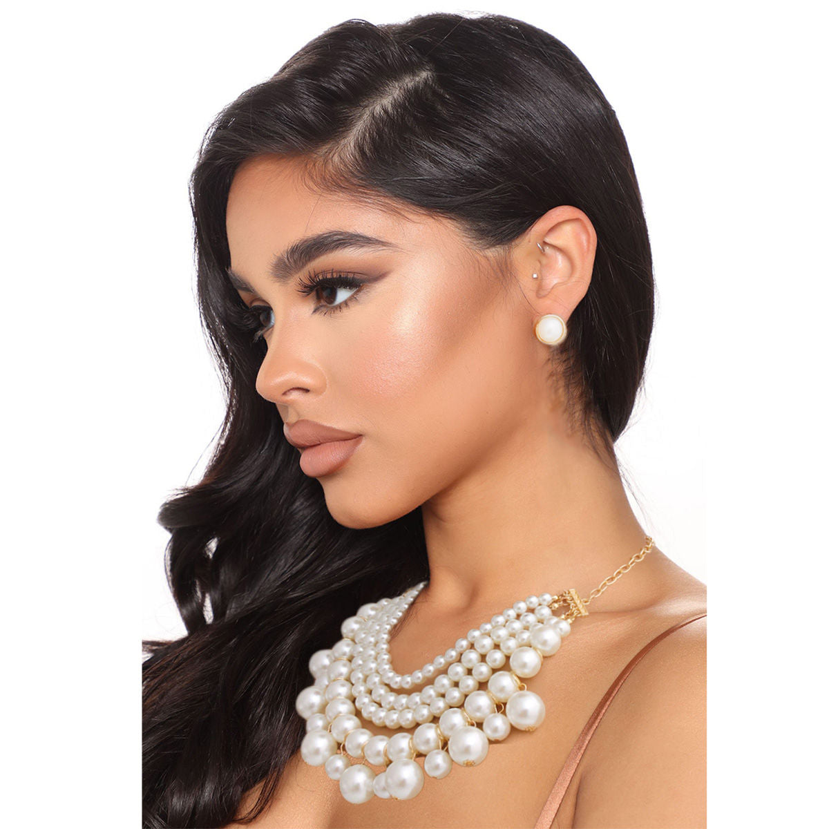 Layered Cream Pearl Drop Necklace 4-Layer Statement Jewelry