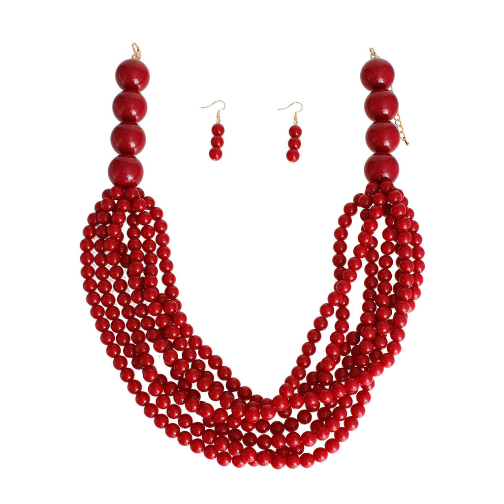 Bubble Gum Bead Set Burgundy Trendy Fashion Jewelry