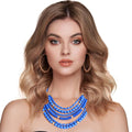 Layered 6-Layer Blue Bead Statement Necklace Stylish Chic Jewelry