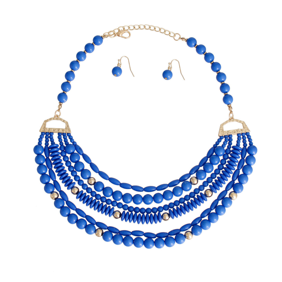 Layered 6-Layer Blue Bead Statement Necklace Stylish Chic Jewelry