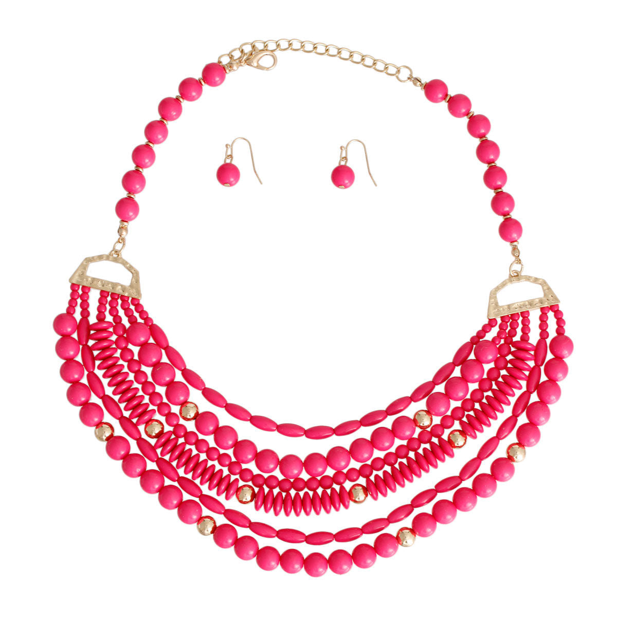 Layered Statement Necklace 6 Layer Fuchsia Bead Stylish Jewelry