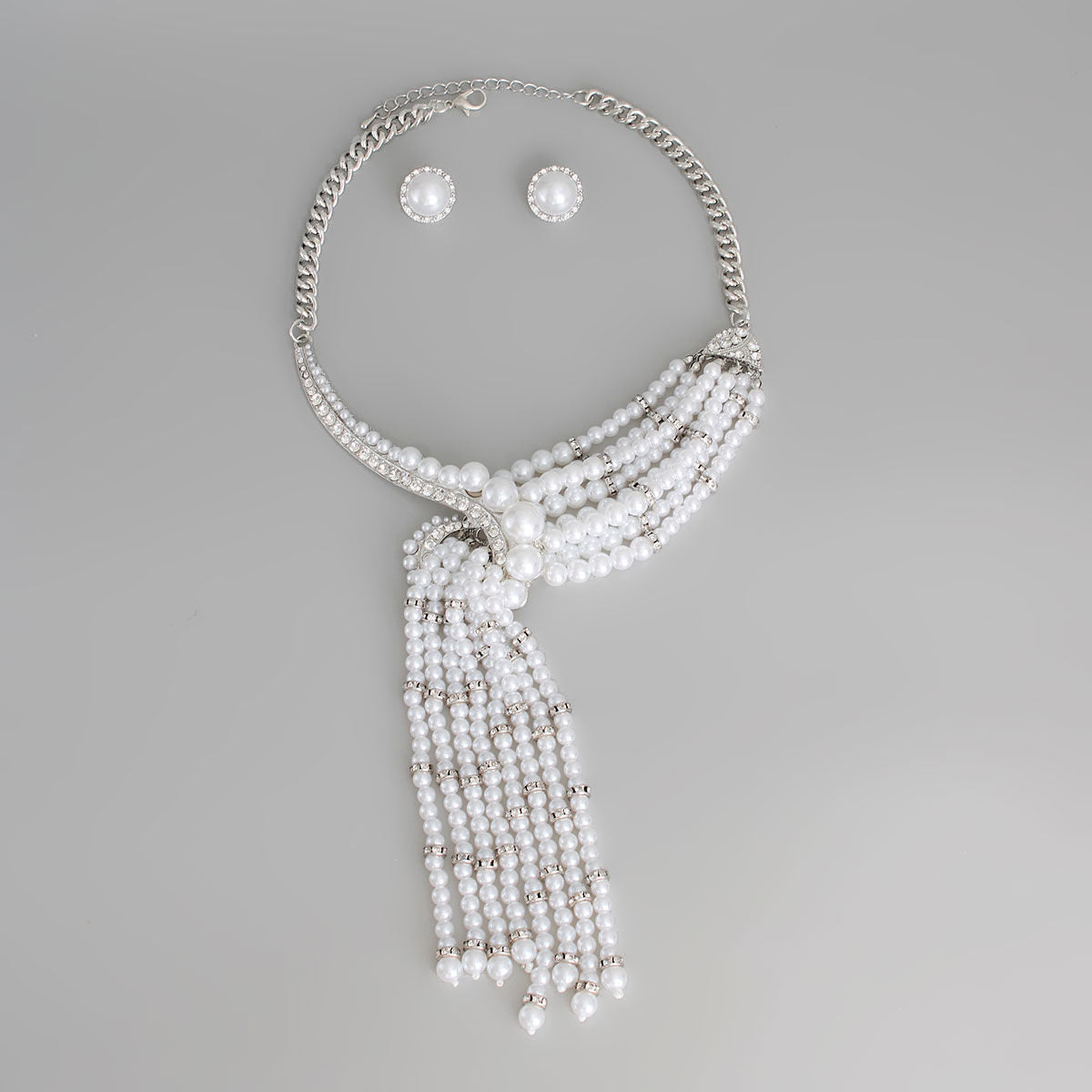 Statement Silver Necklace with Asymmetric White Pearl, Trendy and Elegant