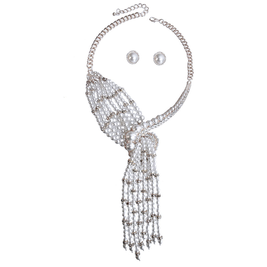 Statement Silver Necklace with Asymmetric White Pearl, Trendy and Elegant