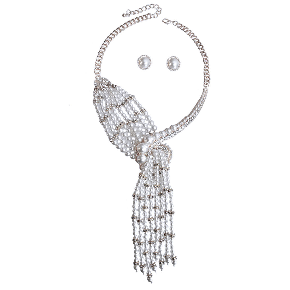 Statement Silver Necklace with Asymmetric White Pearl, Trendy and Elegant