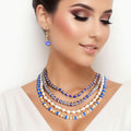 Pearl and Blue Glass Bead Statement Jewelry Set