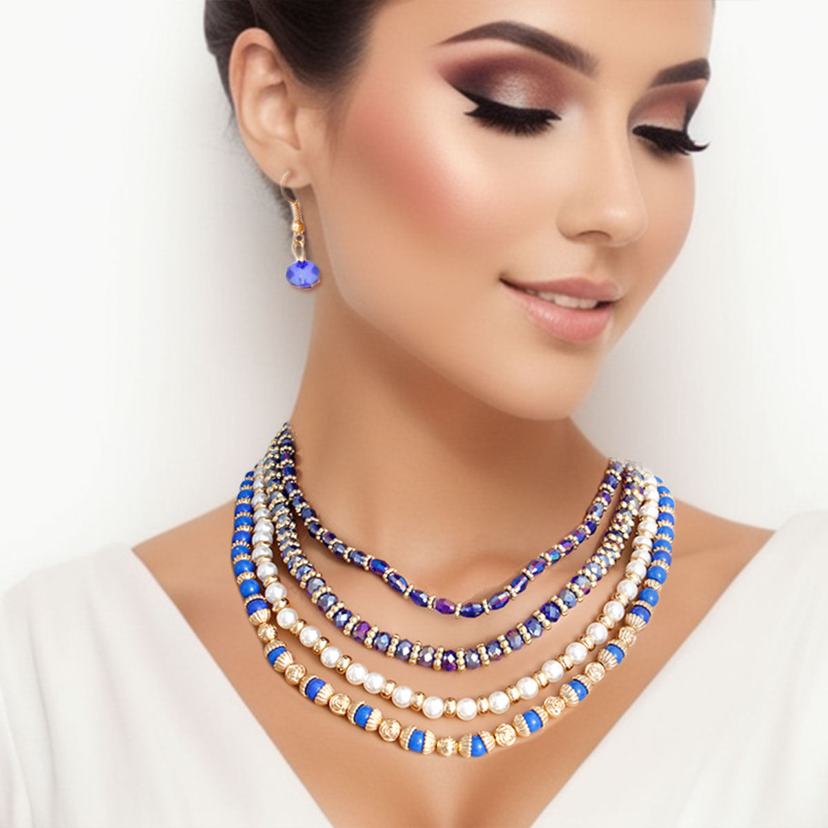 Pearl and Blue Glass Bead Statement Jewelry Set