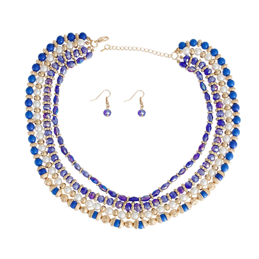 Pearl and Blue Glass Bead Statement Jewelry Set