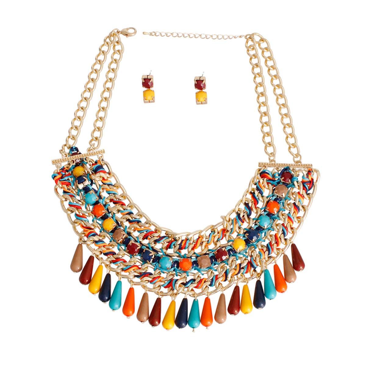 Boho Multi Bead Statement Necklace – Trendy Layered Jewelry
