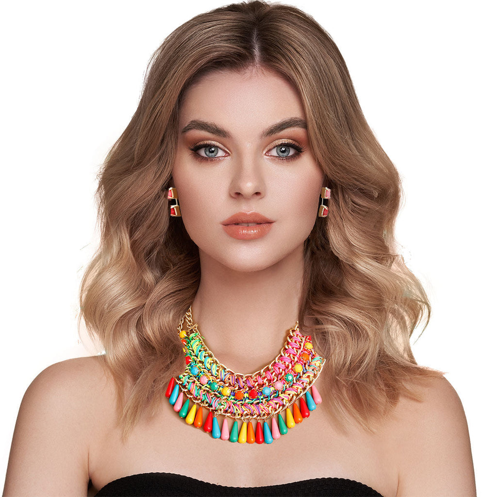 Boho Rainbow Bead Statement Necklace – Trendy Fashion Jewelry