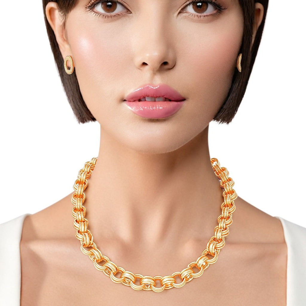 Chunky Gold Chain Triple Ring Necklace Women’s Statement Jewelry