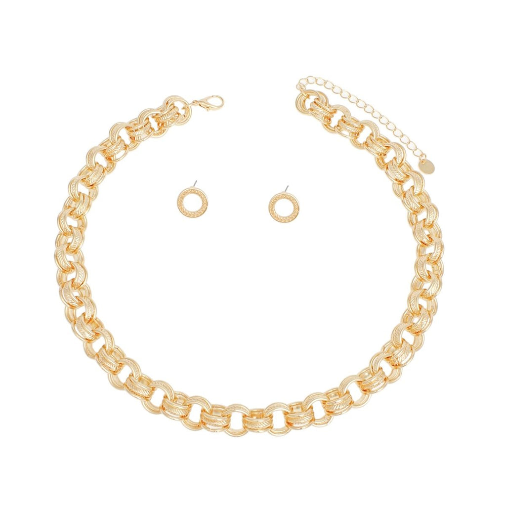 Chunky Gold Chain Triple Ring Necklace Women’s Statement Jewelry