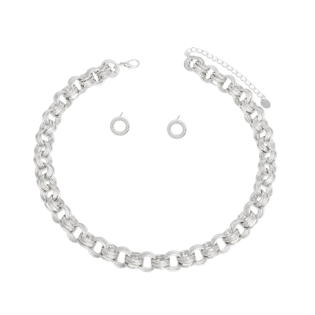 Chunky Silver Chain Triple Ring Choker Necklace for Women Stylish Statement Jewelry