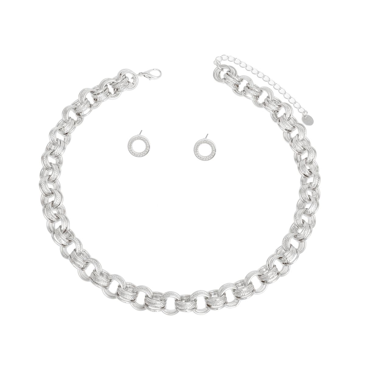 Chunky Silver Chain Triple Ring Choker Necklace for Women Stylish Statement Jewelry