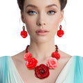 Statement Necklace Set Burgundy Chunky 3D Flower Link Collar Stylish Jewelry