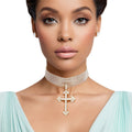Layered Gold Rhinestone Cross Choker Necklace – Stylish Statement Jewelry