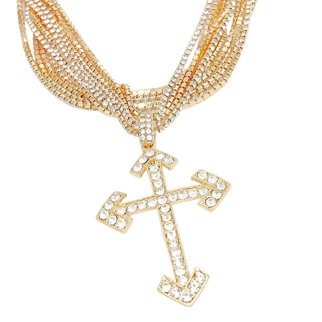 Layered Gold Rhinestone Cross Choker Necklace – Stylish Statement Jewelry