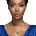 Monogram Flower Pendant Necklace Set in Gold and Green – Stylish Statement Jewelry