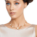 Statement Necklace Gold Cream Quatrefoil Clover 9 Motifs Stylish Chic Jewelry
