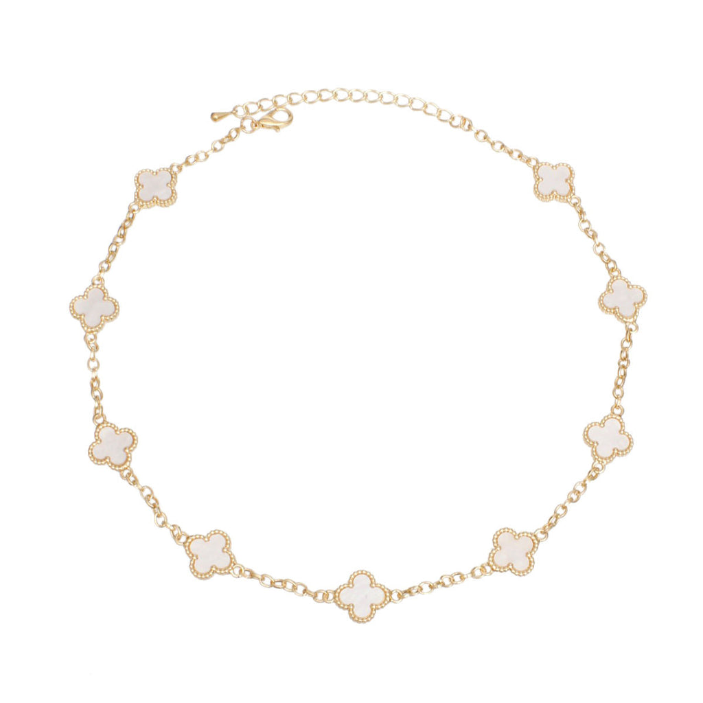 Statement Necklace Gold Cream Quatrefoil Clover 9 Motifs Stylish Chic Jewelry