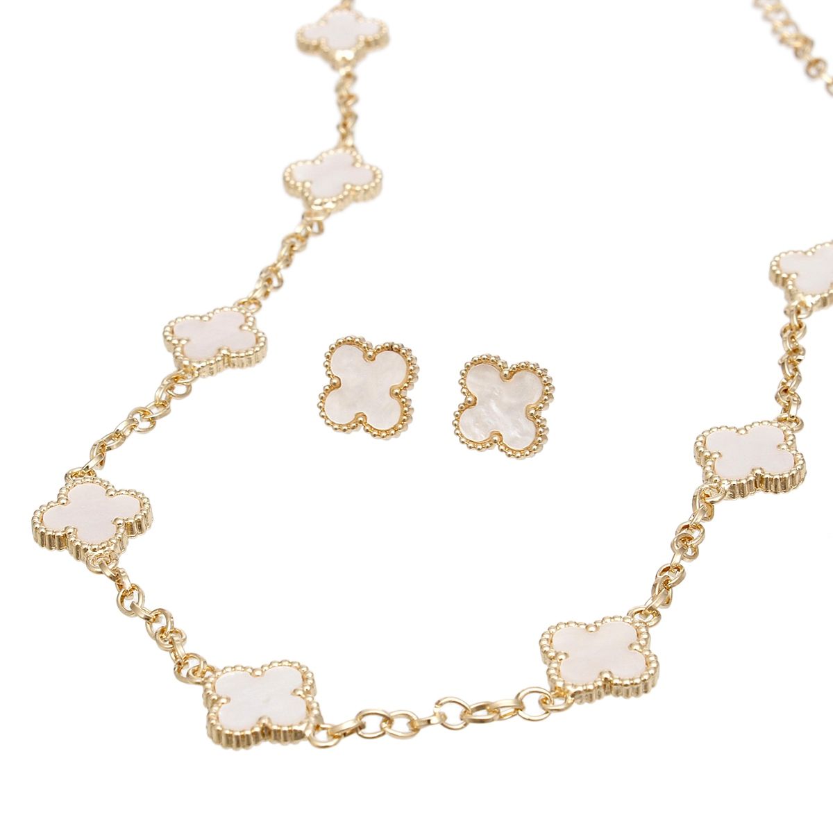 Statement Necklace Gold Cream Quatrefoil Clover 9 Motifs Stylish Chic Jewelry