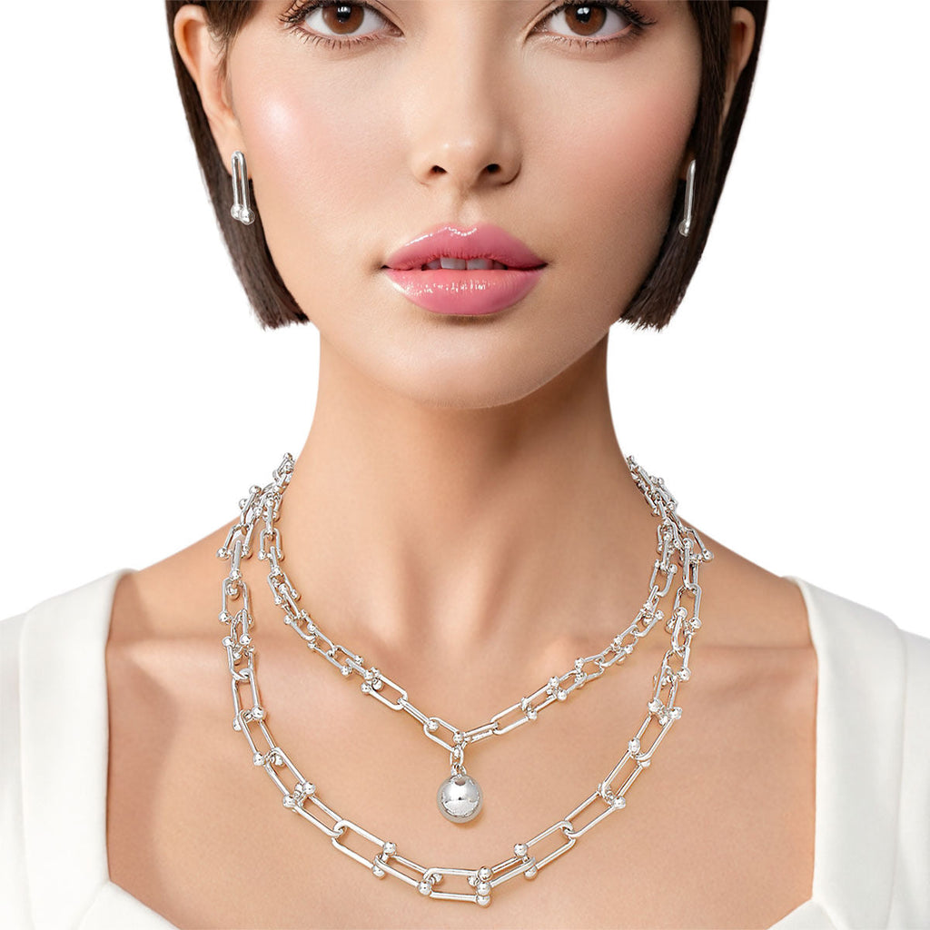 Layered Silver Chain Gauge Links Necklace for Women Stylish Chic Jewelry