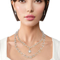 Layered Silver Chain Gauge Links Necklace for Women Stylish Chic Jewelry