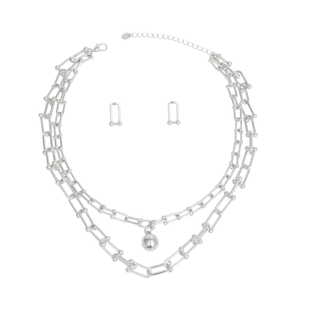 Layered Silver Chain Gauge Links Necklace for Women Stylish Chic Jewelry
