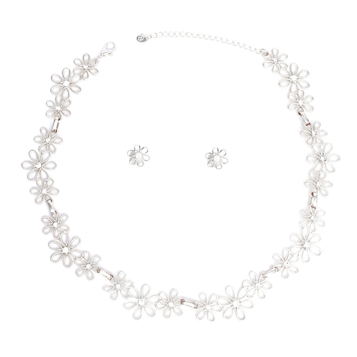 Silver Chain Necklace with Flower Links for Women – Stylish Statement Jewelry Set
