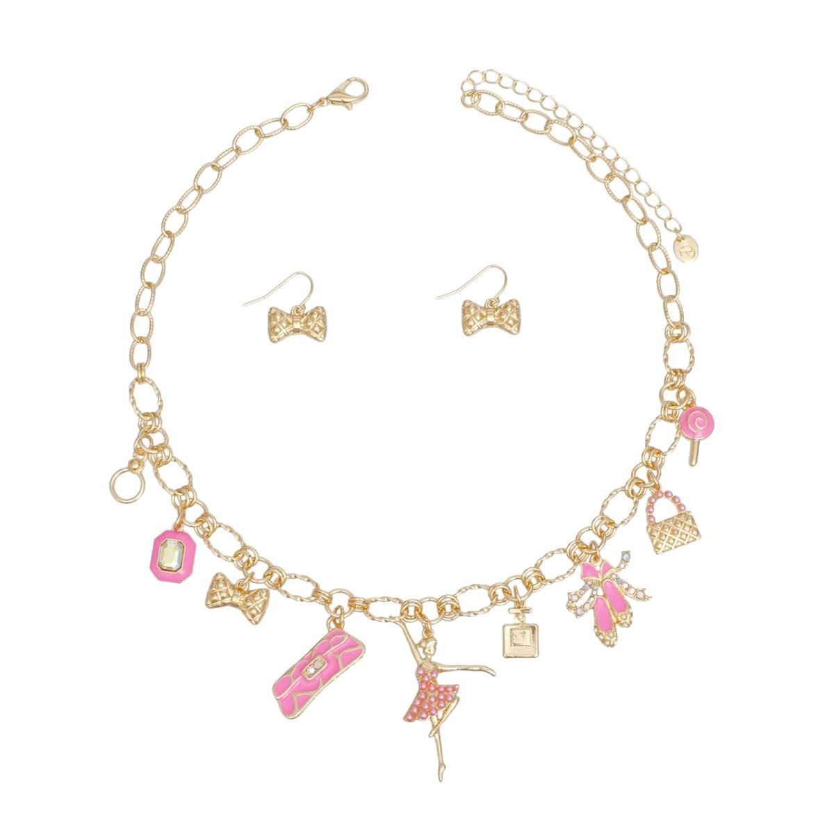 Charm Necklace Gold Pink Ballerina Boutique Stylish Statement Jewelry