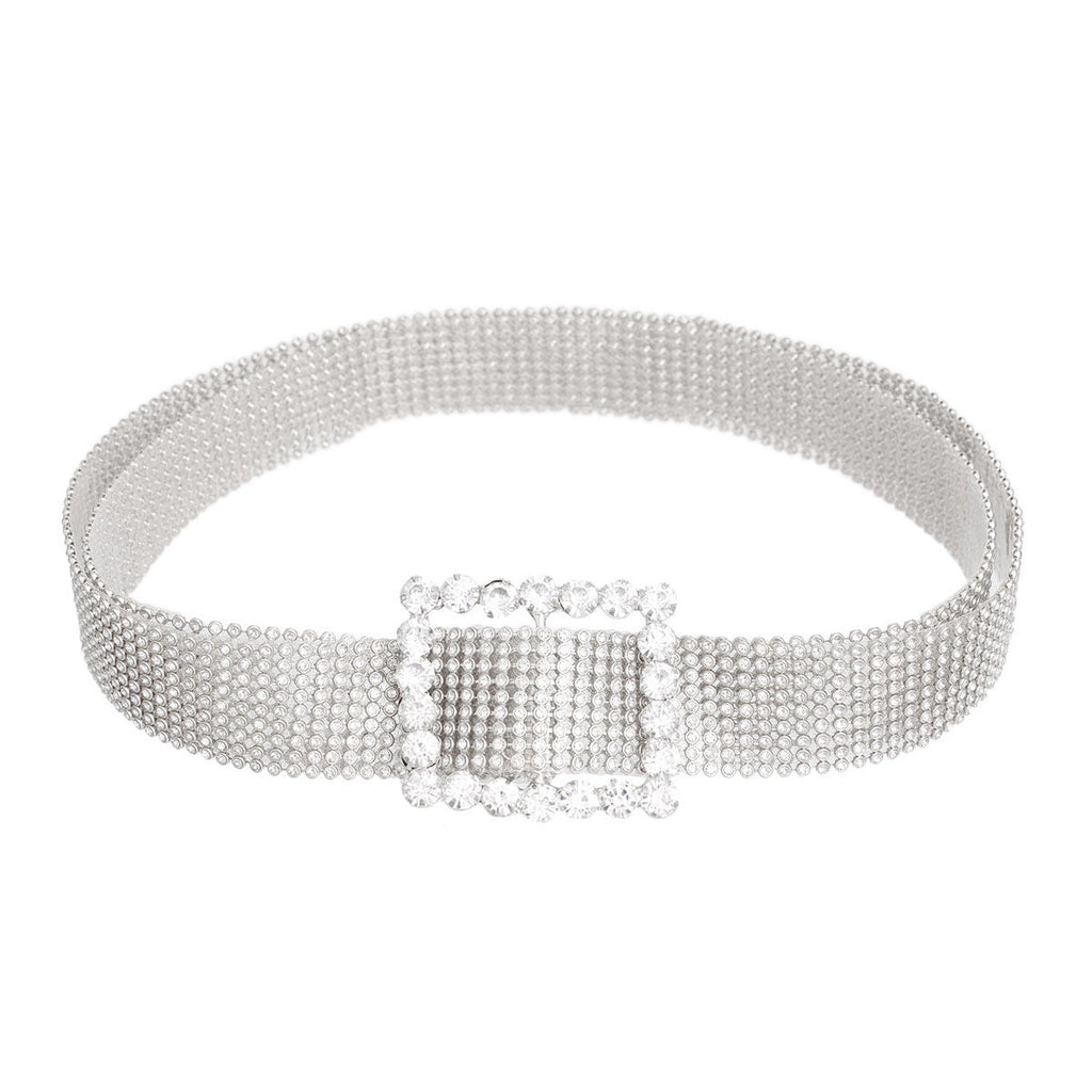 Statement Silver Pave 9 Row Buckle Belt Stylish Fashion Accessory