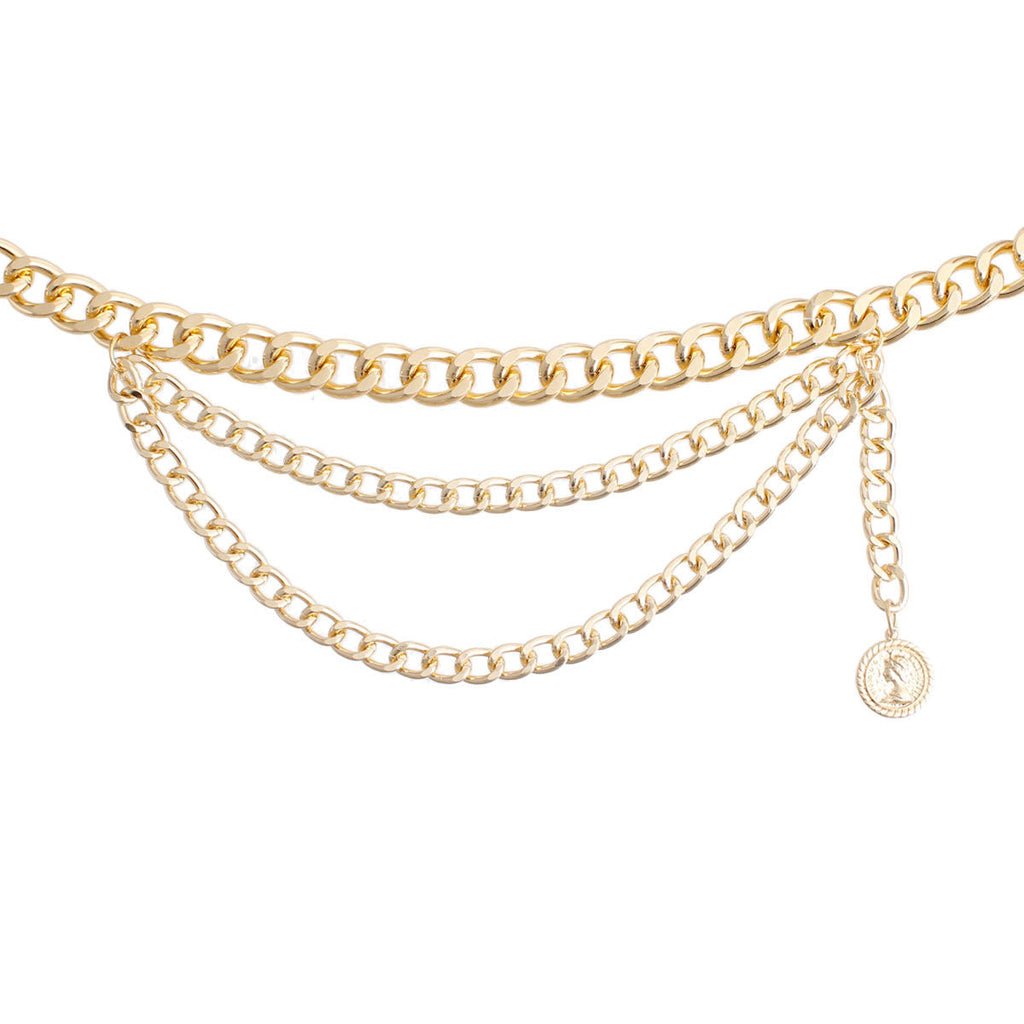 Coin Belt Gold Triple Chain Layered Statement Jewelry Accessory