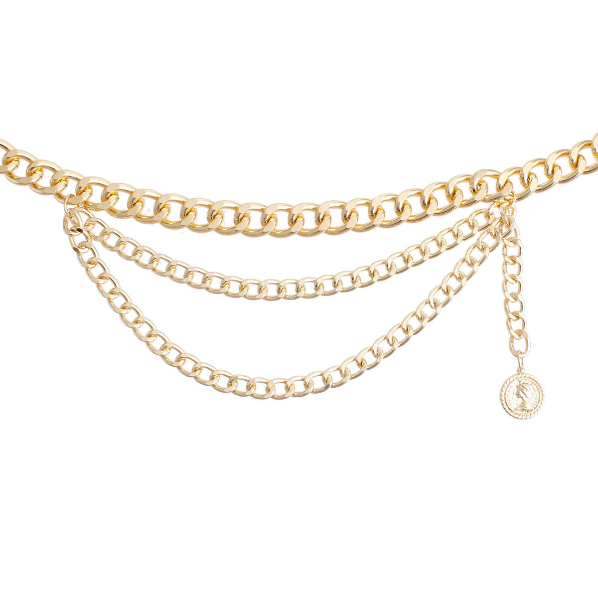Coin Belt Gold Triple Chain Layered Statement Jewelry Accessory