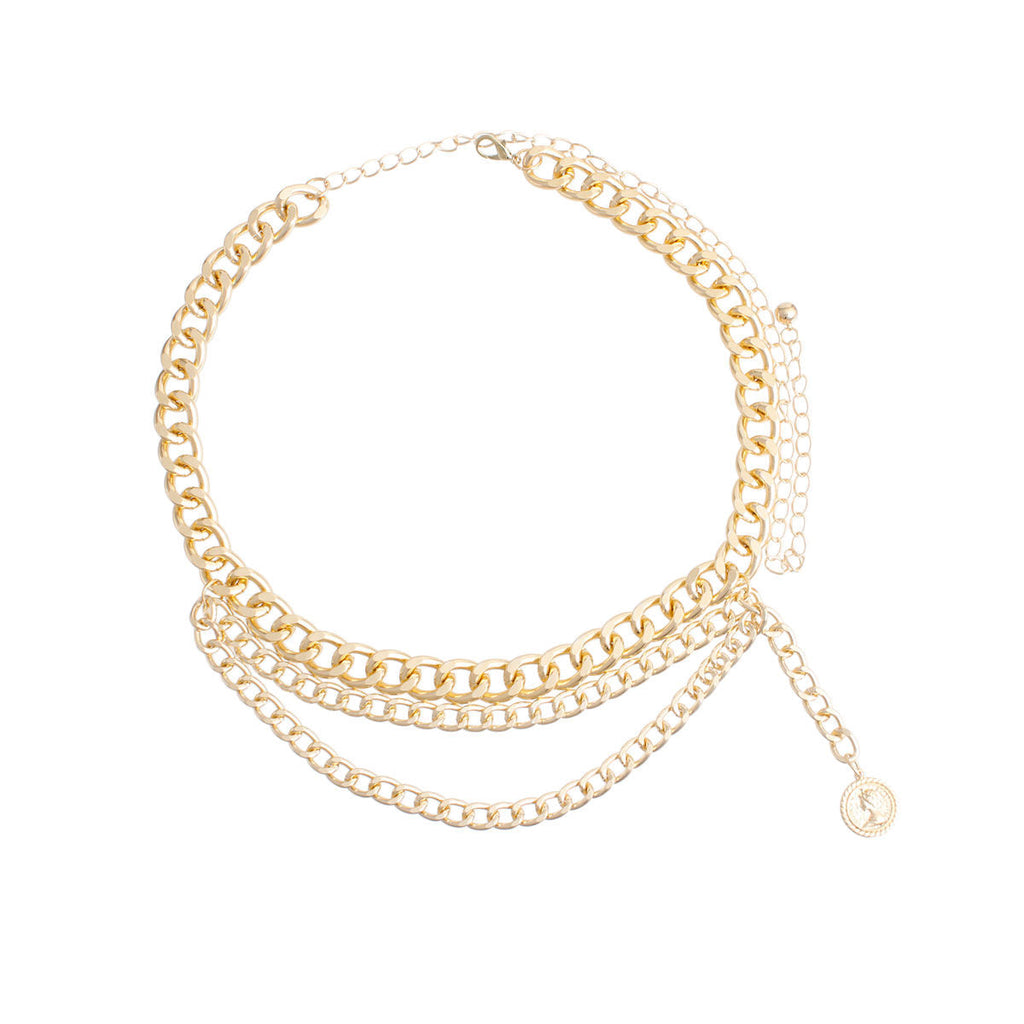 Coin Belt Gold Triple Chain Layered Statement Jewelry Accessory