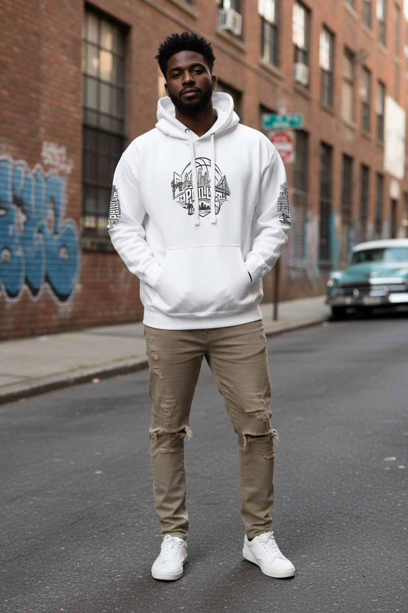 Philly Skyline Basketball Hoodie – Limited Drop – Philadelphia Hoops City Pride Line Art 6 Colors Unisex