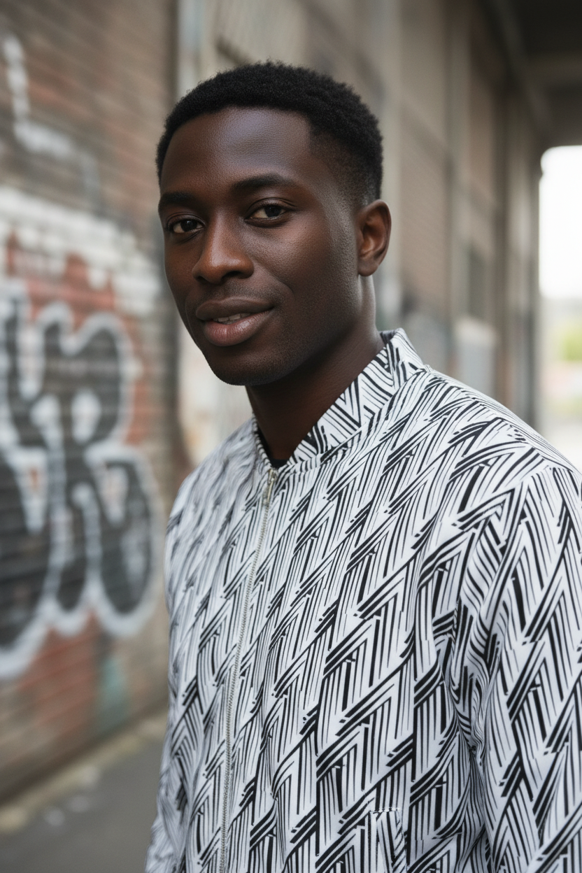 Glitch Stripe Bomber Jacket – Limited Drop – Black White Neo-Futurist All-Over Print