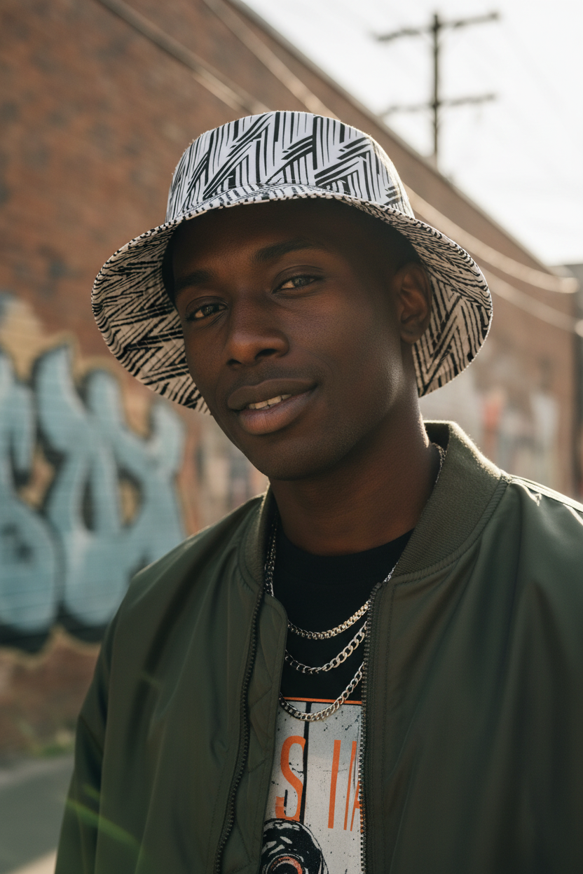 Glitch Stripe Reversible Bucket Hat – Limited Drop – Black White Neo-Futurist All-Over Print