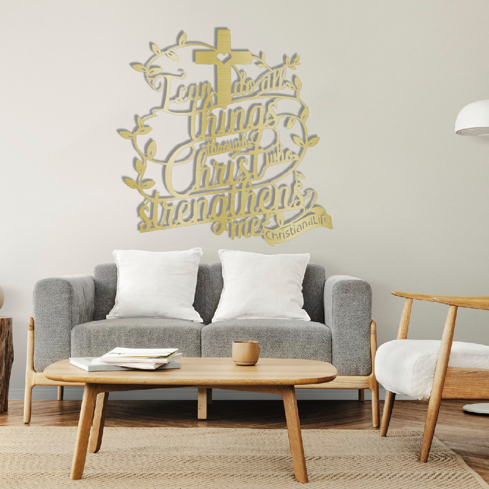 "I can do all things through Christ who strengthens me" Christian die-cut metal sign (with Heart)