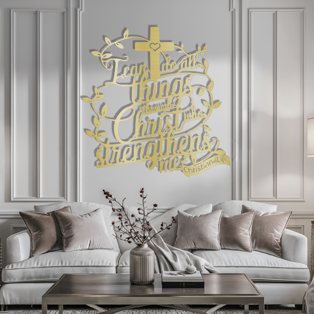 "I can do all things through Christ who strengthens me" Christian die-cut steel metal sign (with traced Heart)