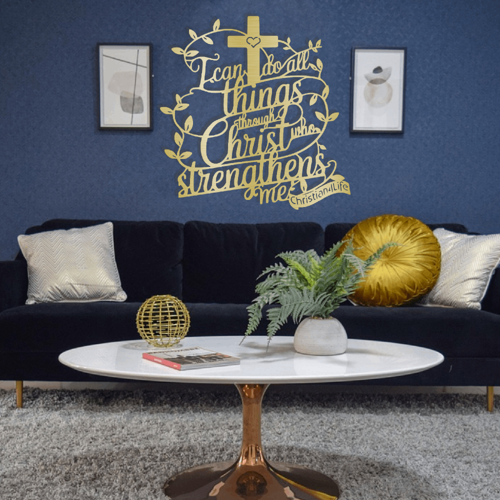 "I can do all things through Christ who strengthens me" Christian die-cut steel metal sign (with traced Heart)